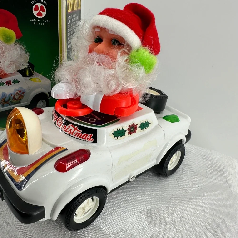 Son Ai Toys Santa Cartoon Car White Good Vintage 1983 Bump Go Music SA 171L